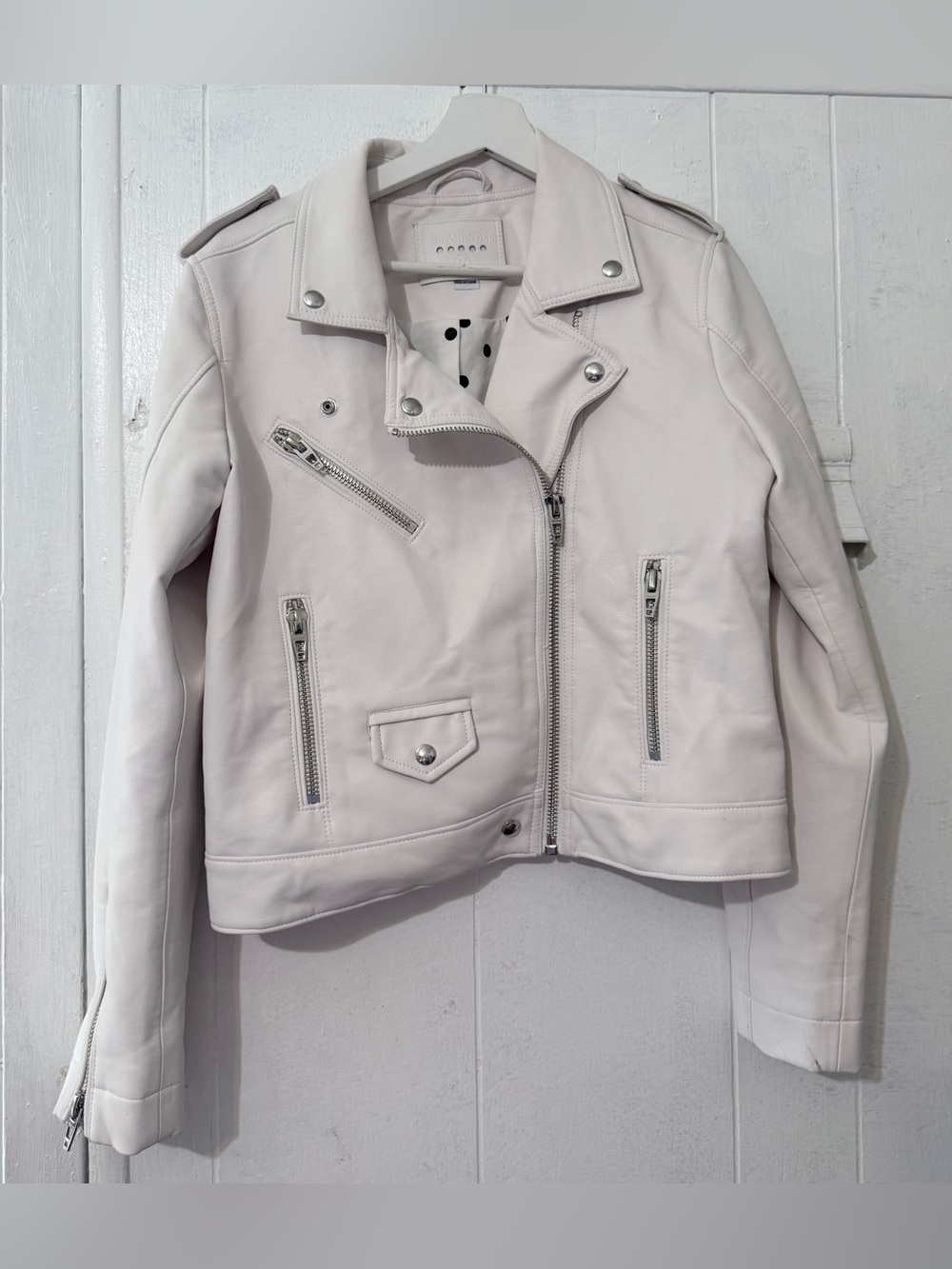 Blank NYC Light Pink Leather Moto Jacket with Silver Hardware